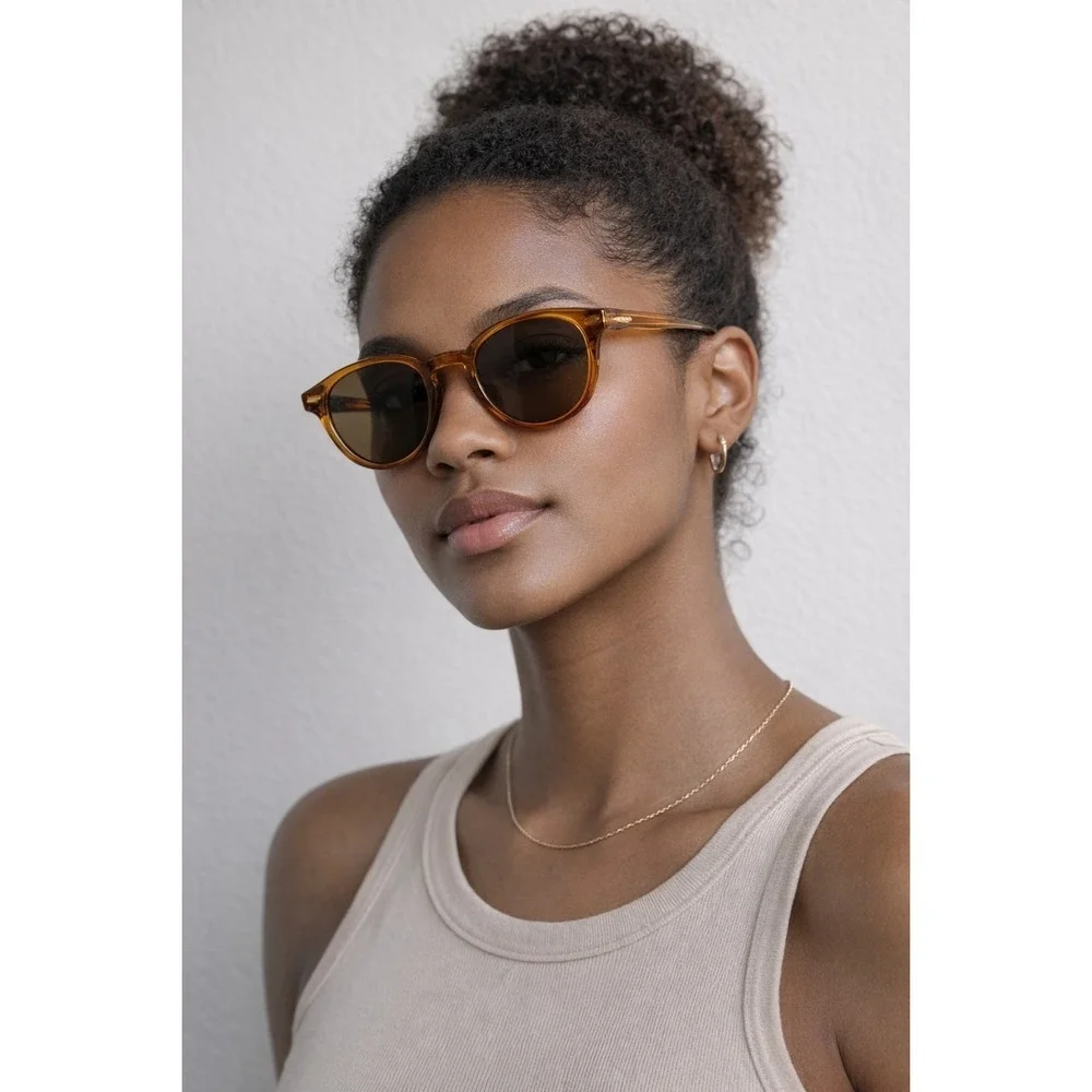 DUCO Round Classic Polarized Sunglasses With Brown Frames Black Lens‎